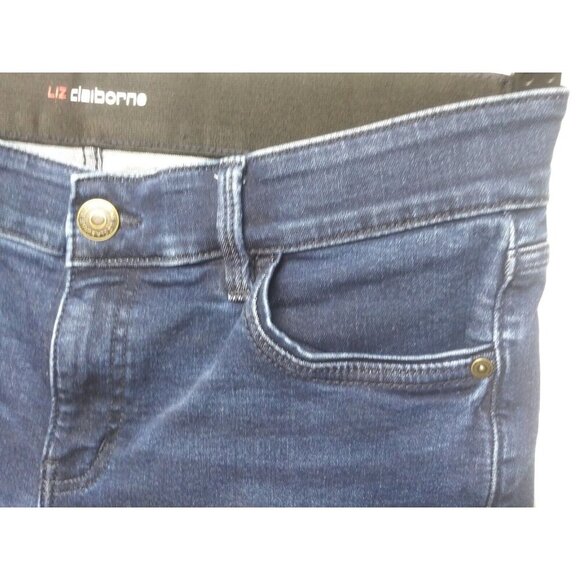 Liz Claiborne Jeans Sz 12 elastic waistband Sara Crop Denim Dark Blue STRETCH EC - Picture 5 of 9